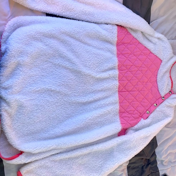 Pink lily Jacket, no stains, size medium, white and pink colored. - Picture 1 of 5